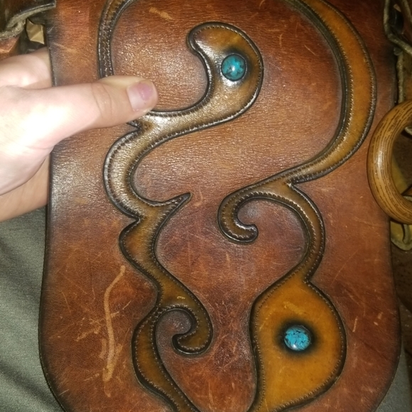 handmade Handbags - Tourquoise detailed Handmade All leather bag